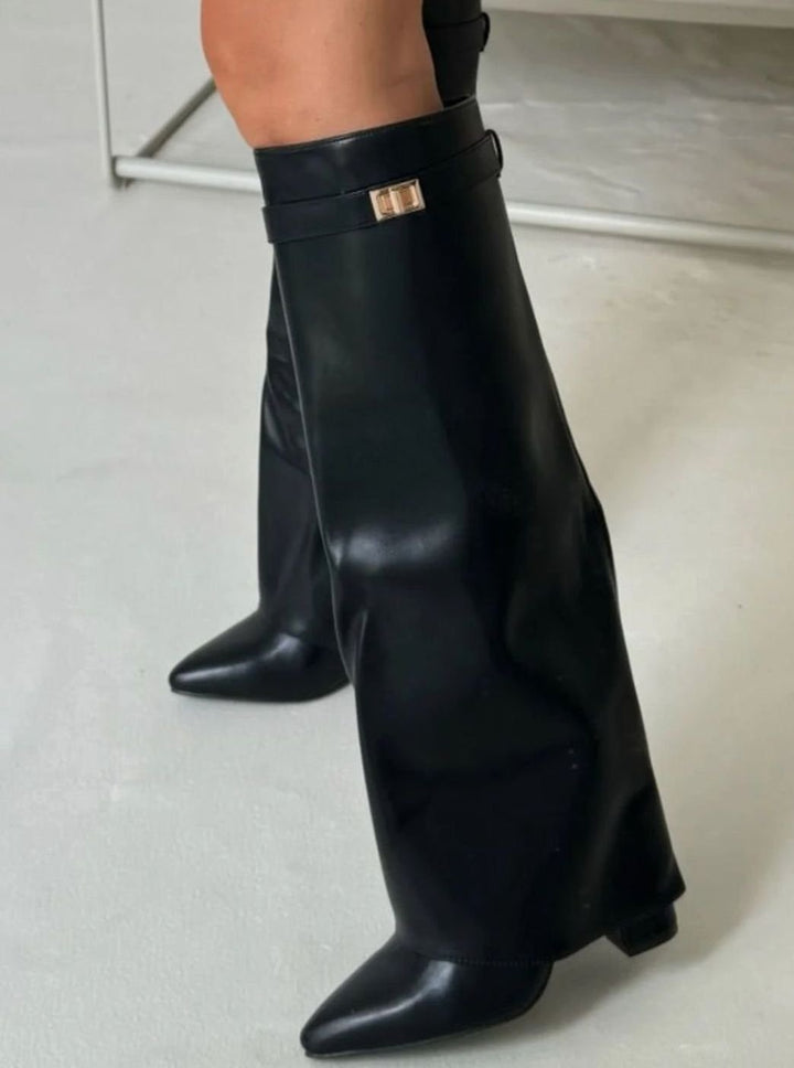Women's Over-the-Knee Suede Pointed-Toe Buckle Boots