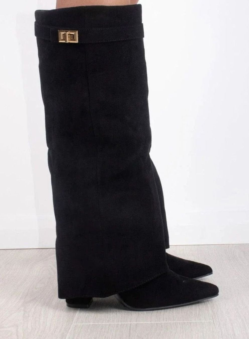 Women's Over-the-Knee Suede Pointed-Toe Buckle Boots