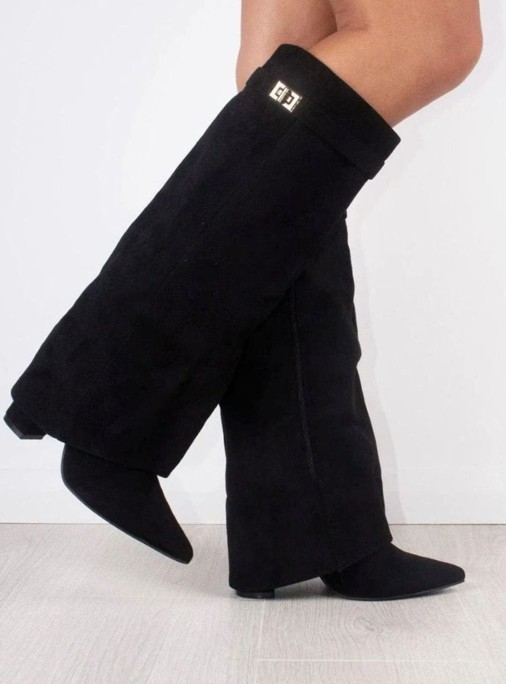 Women's Over-the-Knee Suede Pointed-Toe Buckle Boots