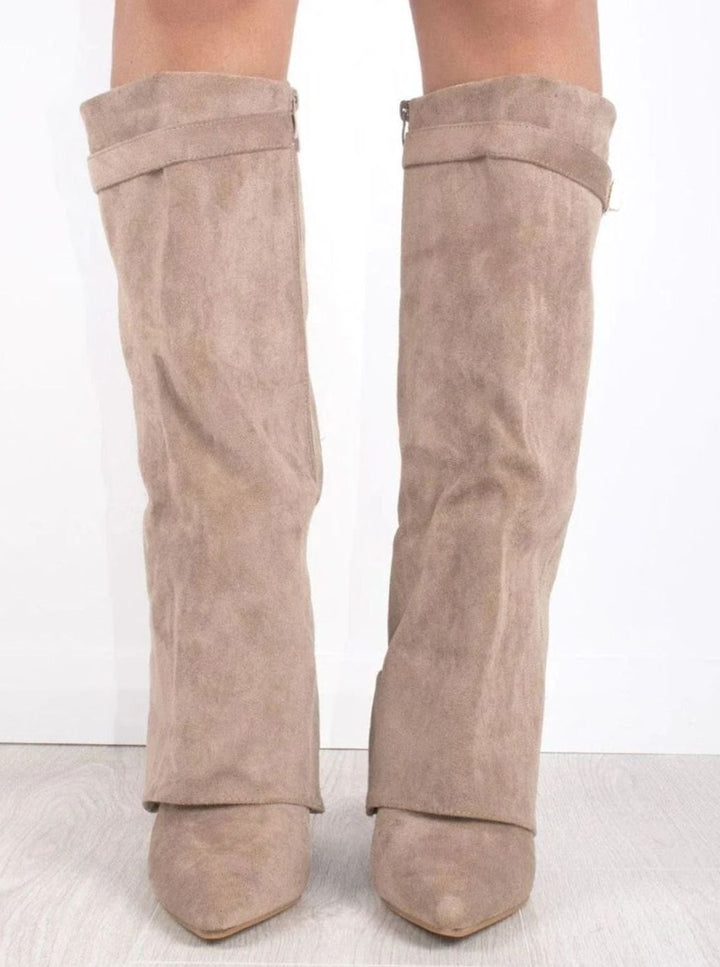 Women's Over-the-Knee Suede Pointed-Toe Buckle Boots