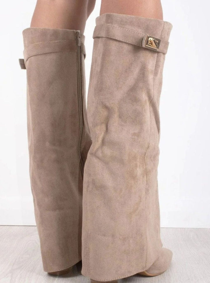 Women's Over-the-Knee Suede Pointed-Toe Buckle Boots