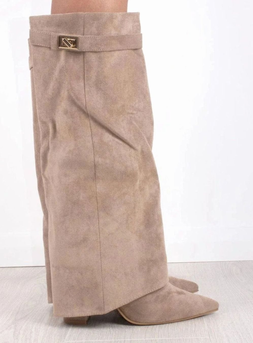 Women's Over-the-Knee Suede Pointed-Toe Buckle Boots