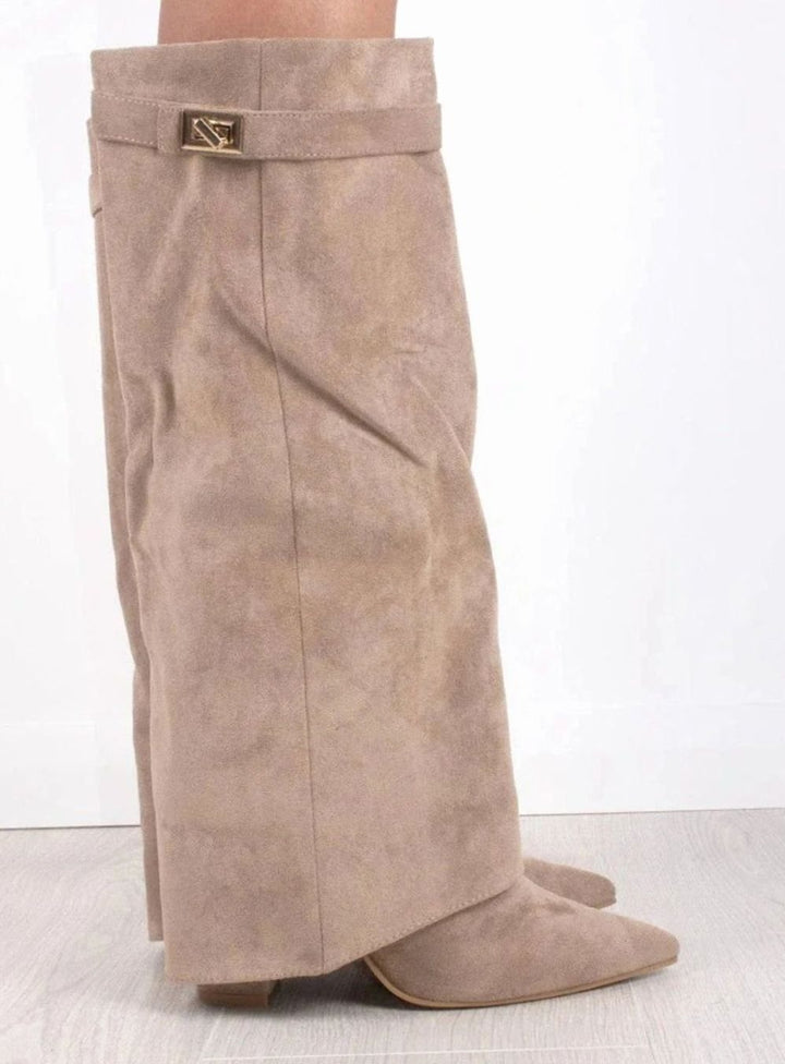 Women's Over-the-Knee Suede Pointed-Toe Buckle Boots