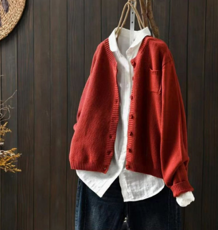 Women's Oversized Button-Up Knit Cardigan Sweater - Red