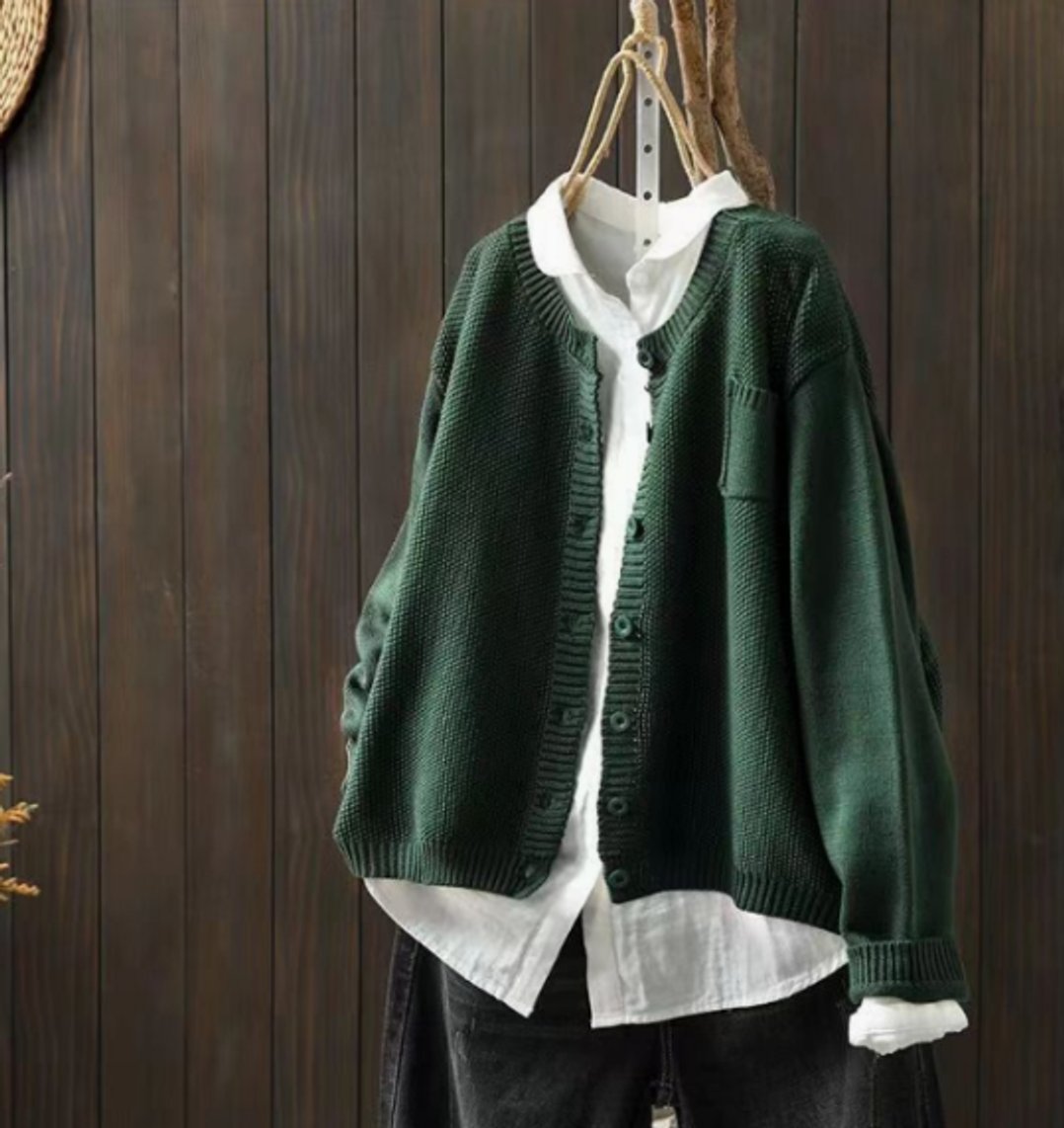 Women's Oversized Button-Up Knit Cardigan Sweater - Green