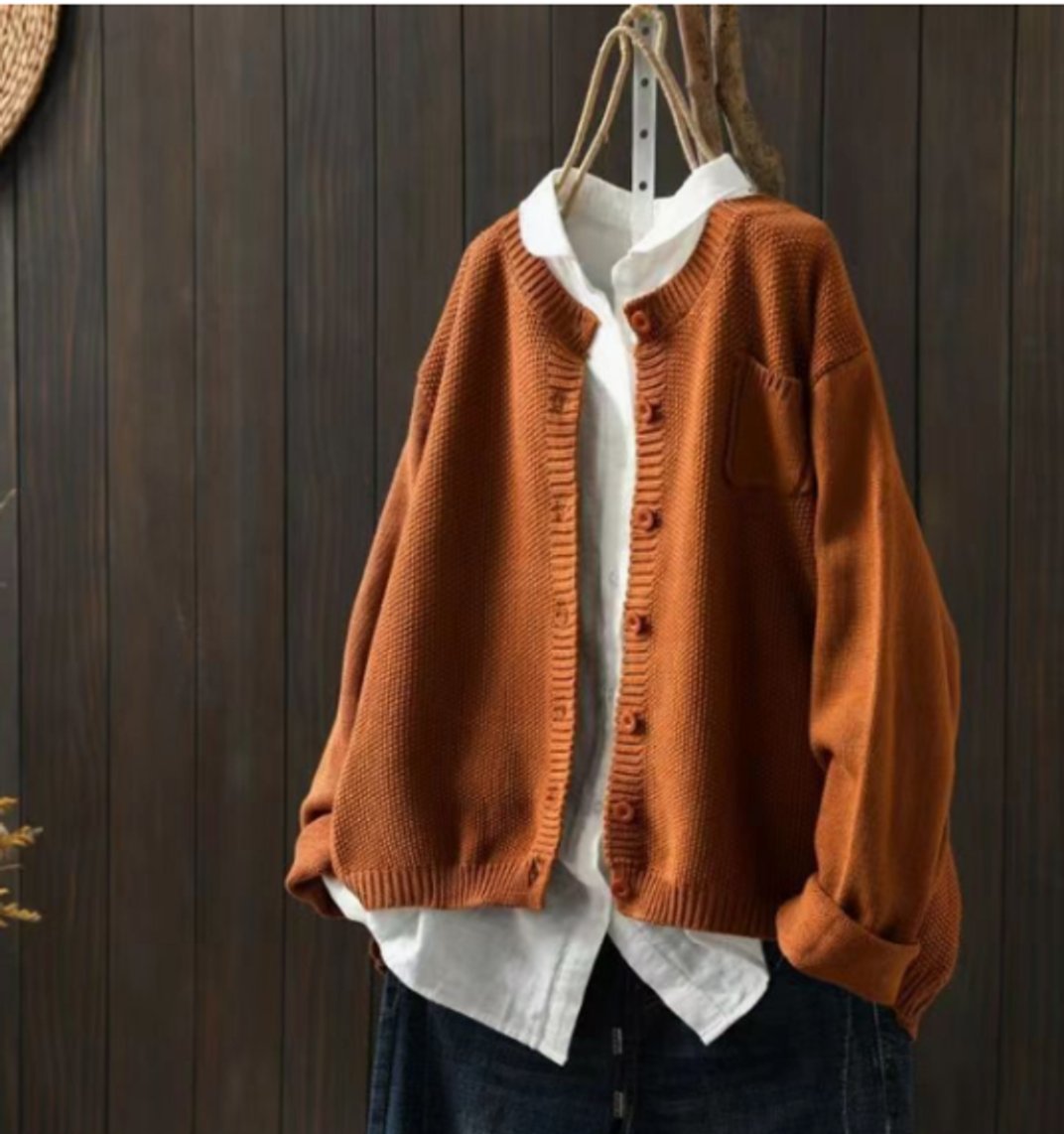 Women's Oversized Button-Up Knit Cardigan Sweater - Light Brown