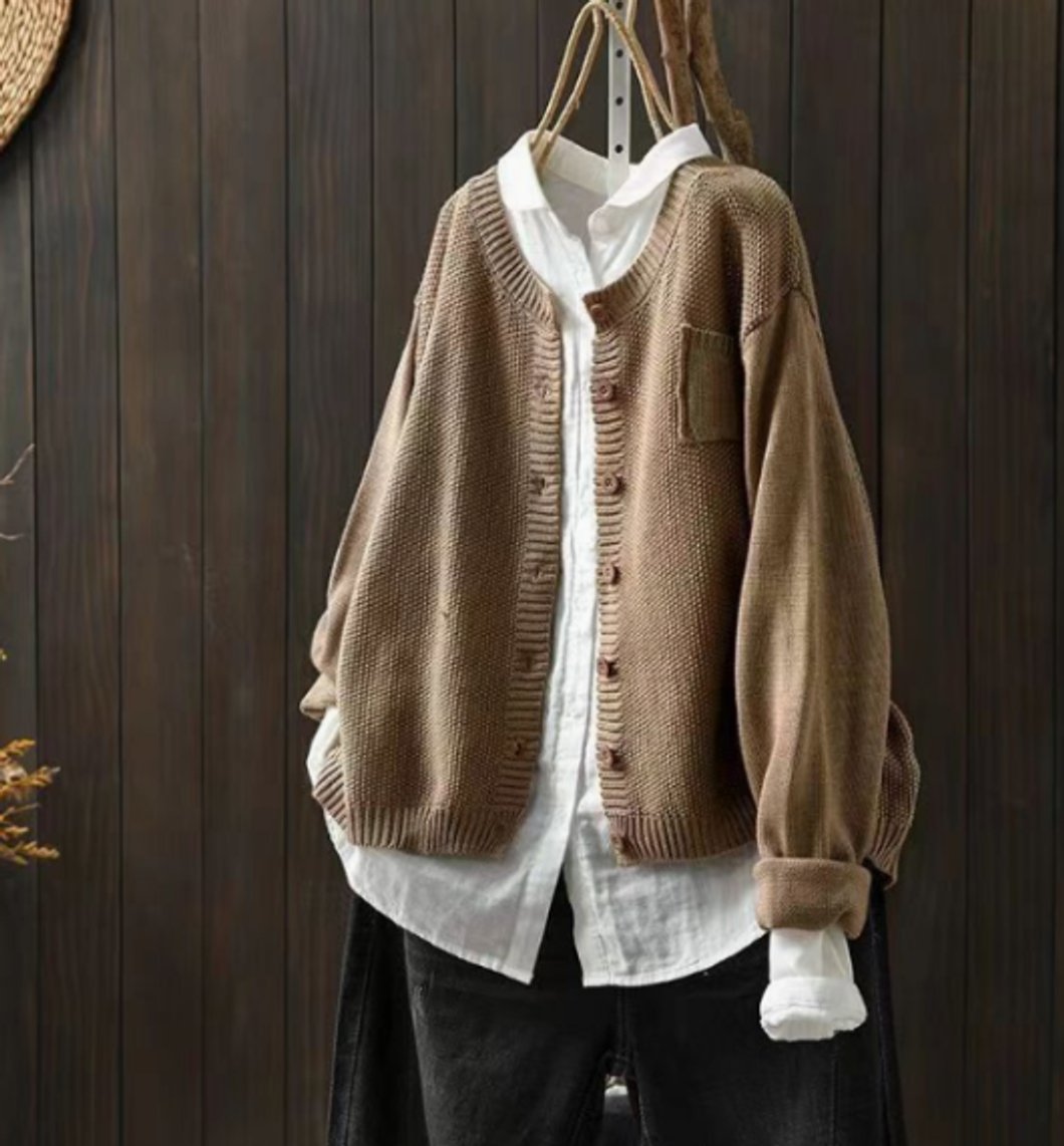 Women's Oversized Button-Up Knit Cardigan Sweater - Khaki