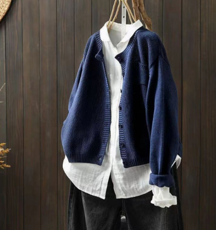 Women's Oversized Button-Up Knit Cardigan Sweater - Dark Blue