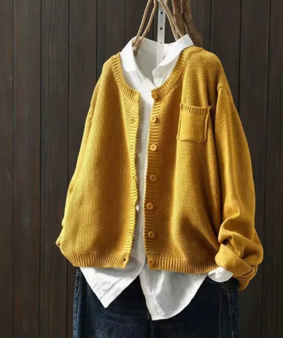 Women's Oversized Button-Up Knit Cardigan Sweater - Yellow