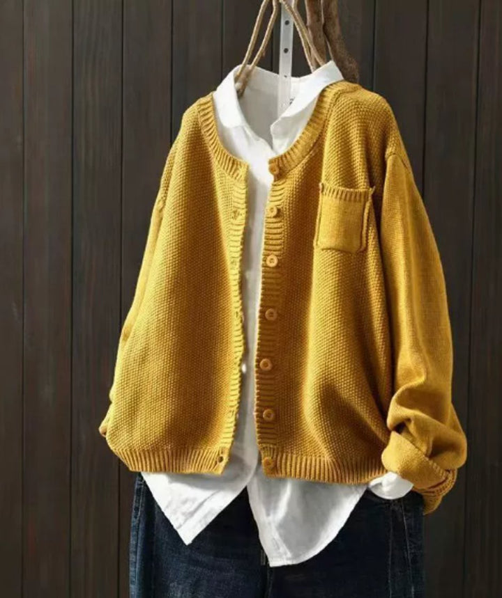 Women's Oversized Button-Up Knit Cardigan Sweater - Yellow
