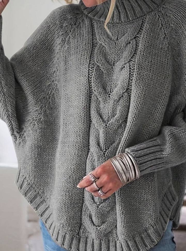Women's Oversized Cable Knit High-Neck Pullover Sweater