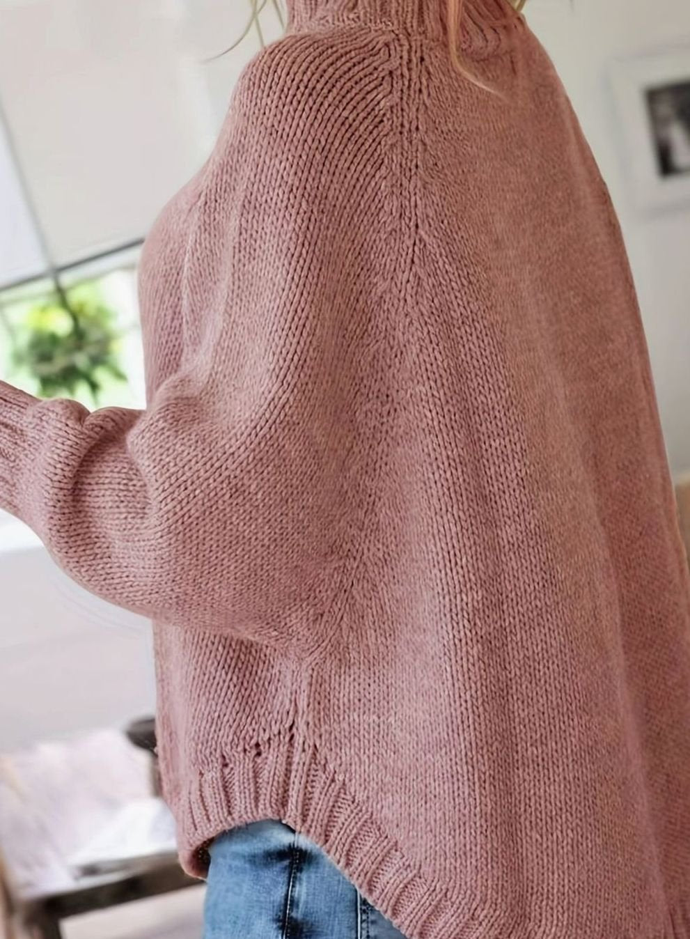 Women's Oversized Cable Knit High-Neck Pullover Sweater