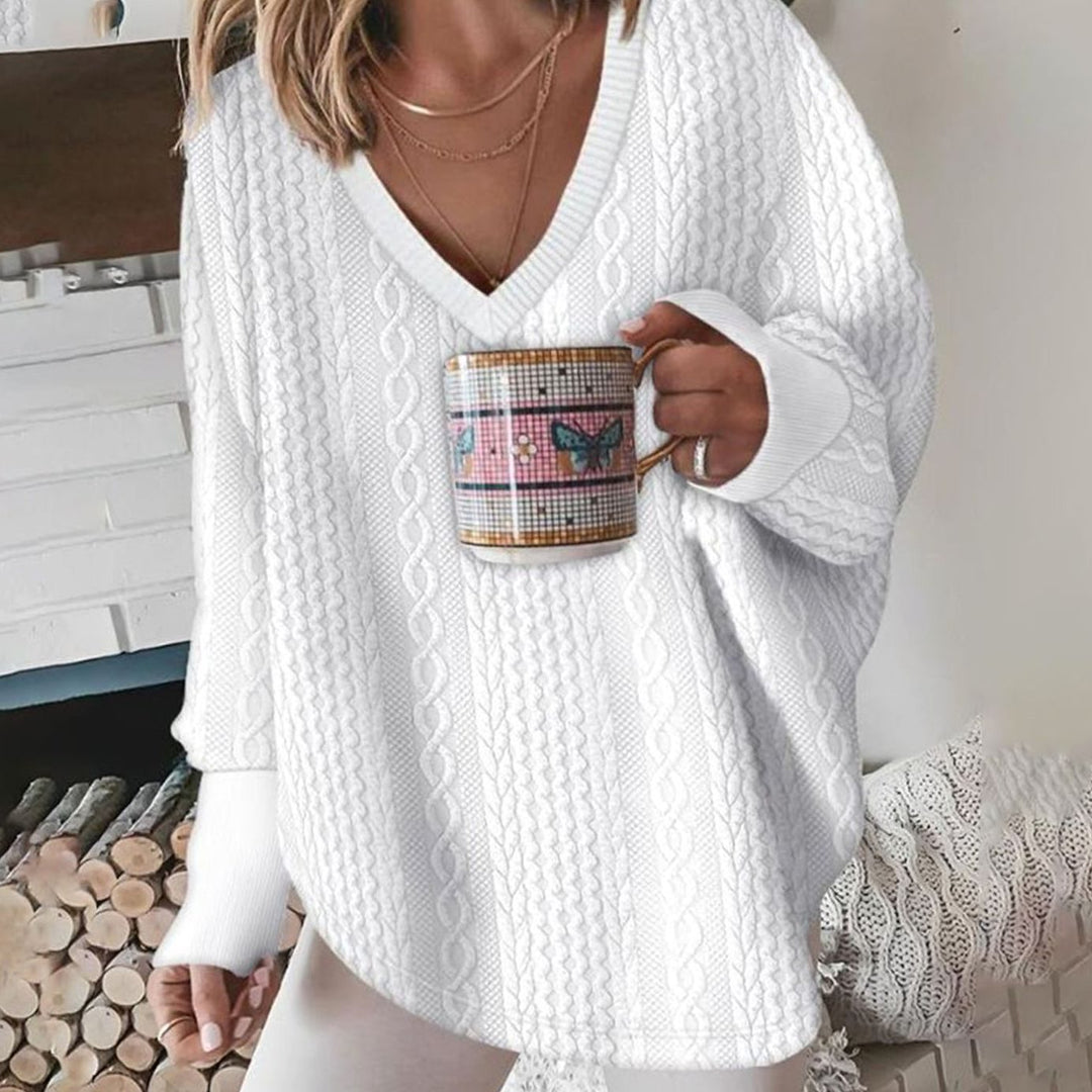 Women's Oversized Cable-Knit V-Neck Sweater - White