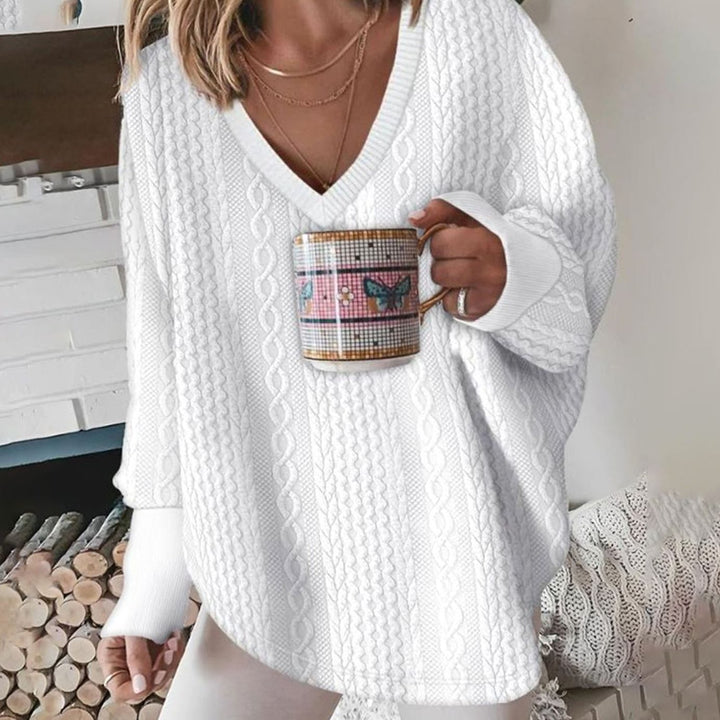 Women's Oversized Cable-Knit V-Neck Sweater - White