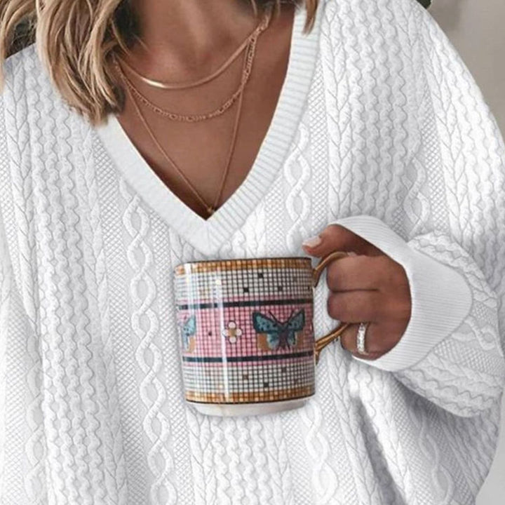 Women's Oversized Cable-Knit V-Neck Sweater