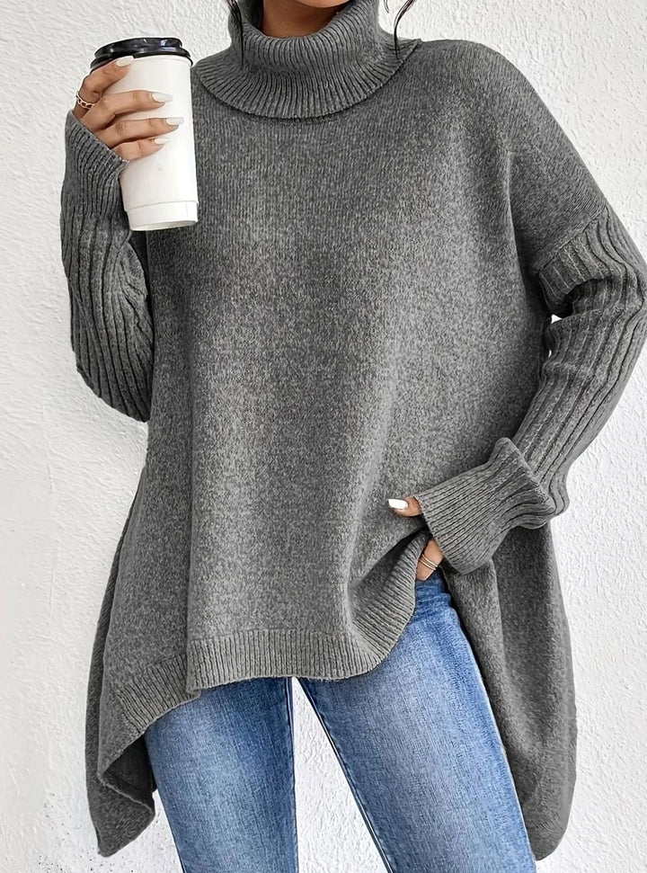 Women's Oversized Cashmere Turtleneck High-Low Hem Sweater - Gray