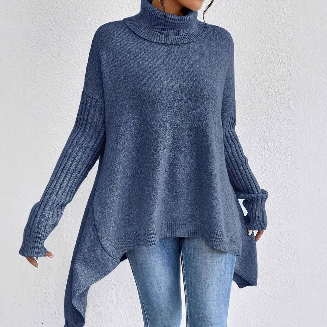 Women's Oversized Cashmere Turtleneck High-Low Hem Sweater