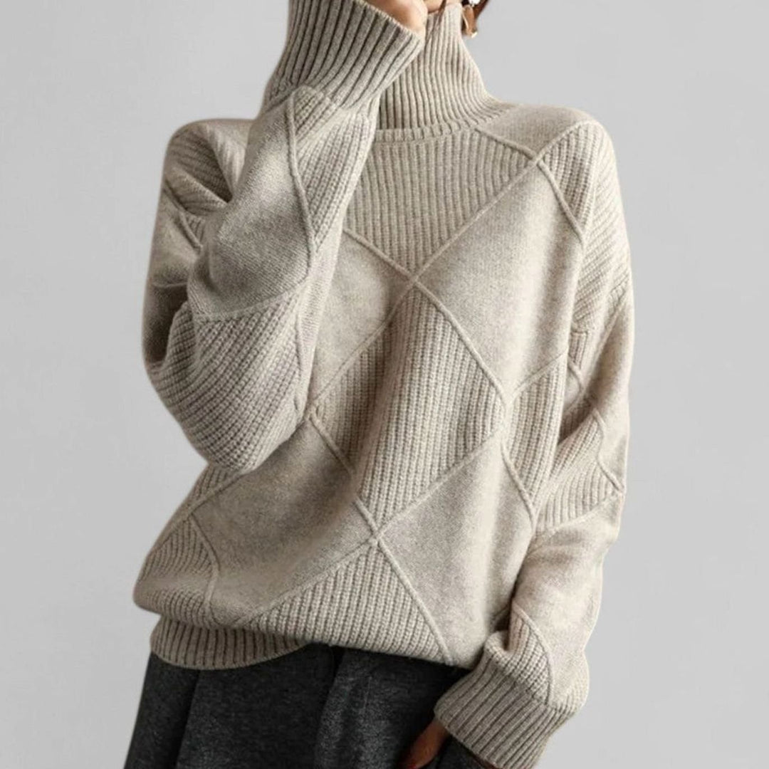 Women's Oversized Diamond-Knit Turtleneck Sweater - Grey