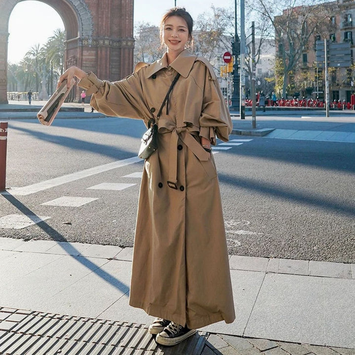 Women's Oversized Double-Breasted Long Loose-Fit Trench Coat