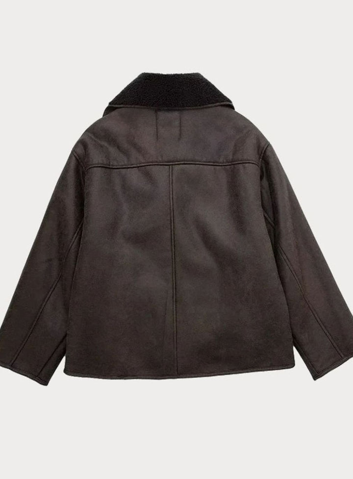 Women's Oversized Double-Breasted Shearling-Lined Suede Jacket