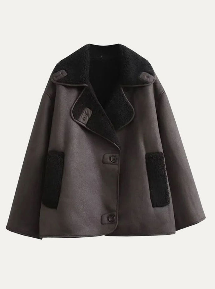 Women's Oversized Double-Breasted Shearling-Lined Suede Jacket