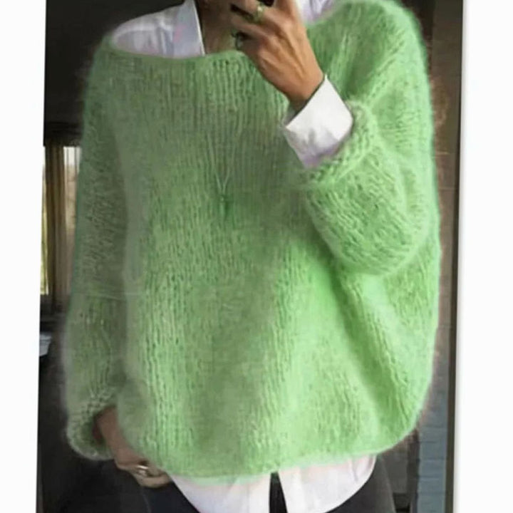 Women's Oversized Fuzzy Long Sleeve Knit Sweater - Light Green