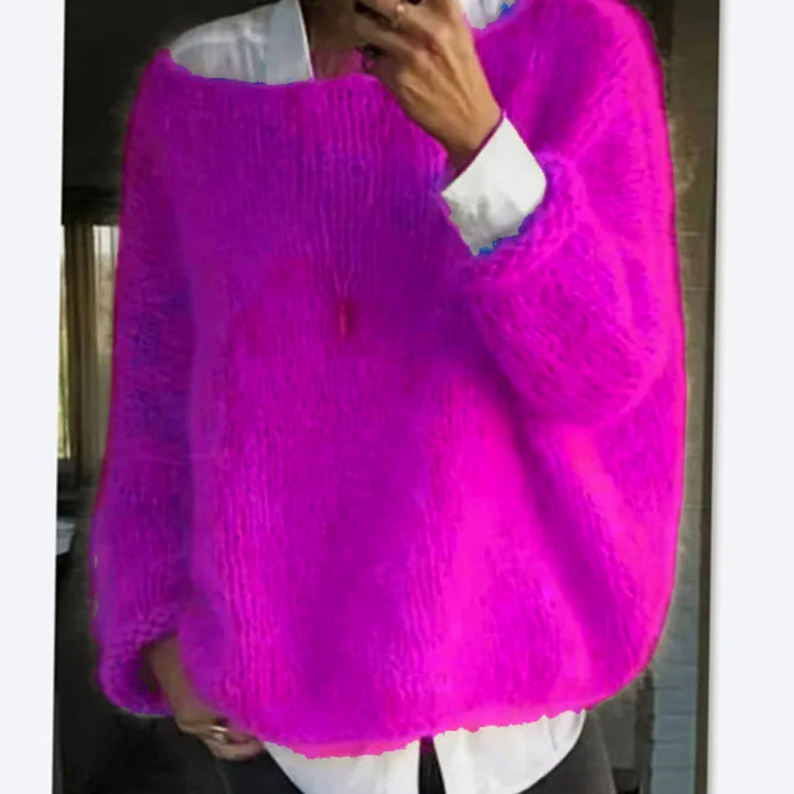 Women's Oversized Fuzzy Long Sleeve Knit Sweater - Lilac