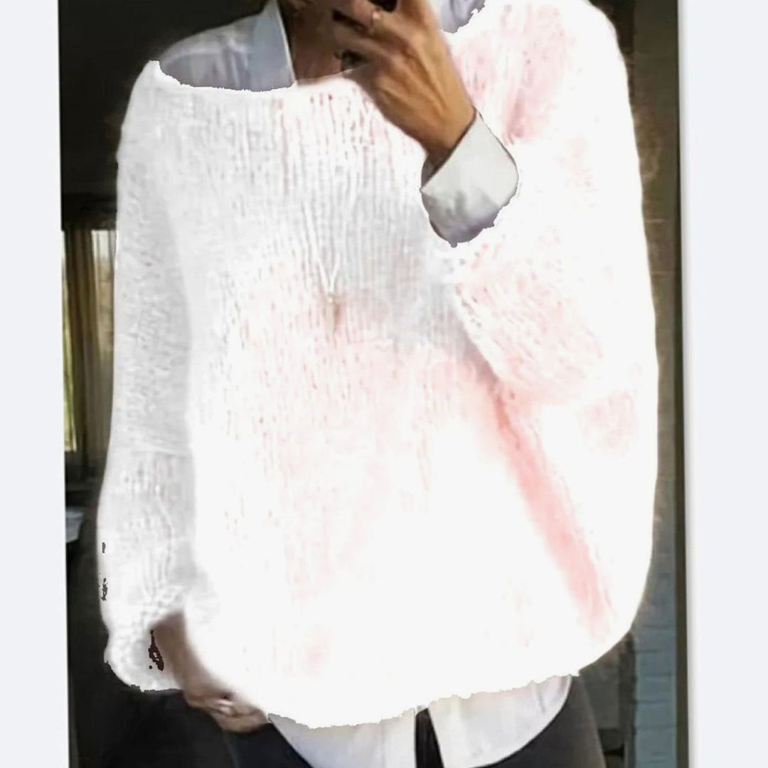 Women's Oversized Fuzzy Long Sleeve Knit Sweater - White