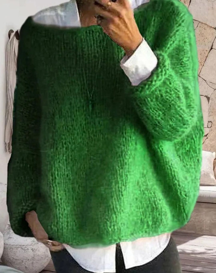 Women's Oversized Fuzzy Long Sleeve Knit Sweater - Green