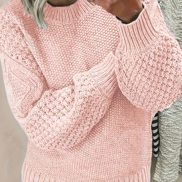Women's Oversized Lantern-Sleeve Chunky Knit Sweater - Pink
