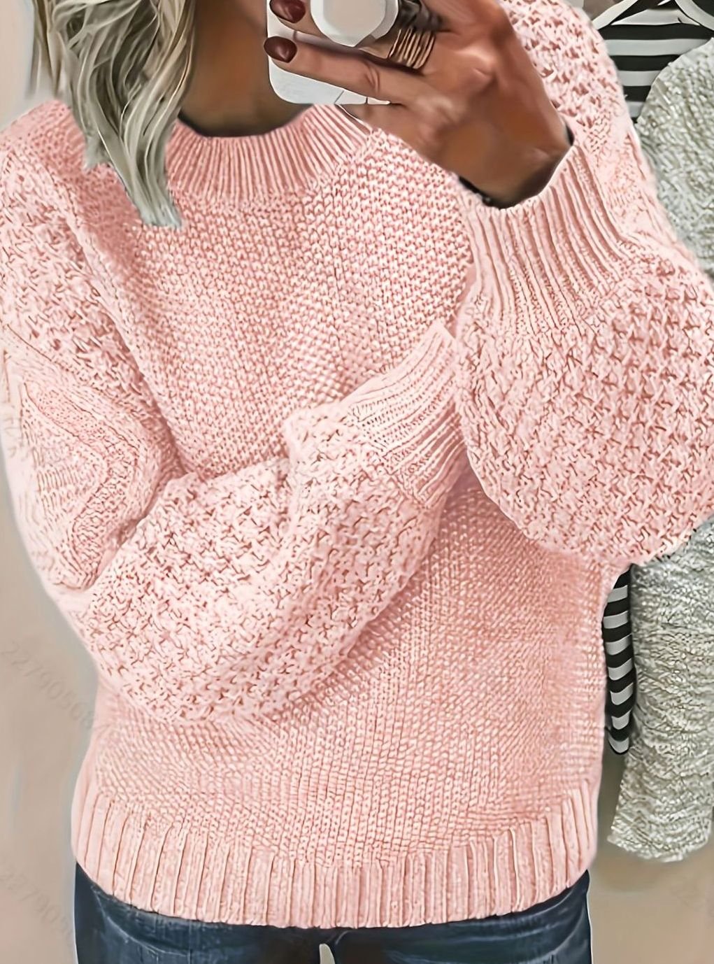 Women's Oversized Lantern-Sleeve Chunky Knit Sweater