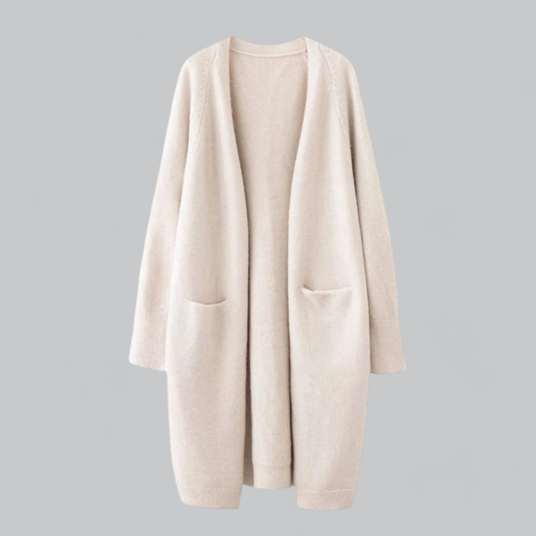 Women's Oversized Long Open-Front Knit Cardigan - Beige