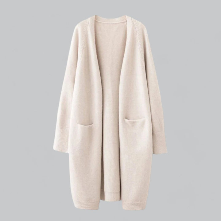 Women's Oversized Long Open-Front Knit Cardigan - Beige