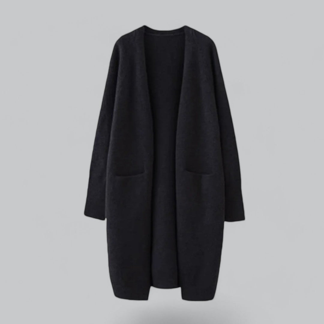 Women's Oversized Long Open-Front Knit Cardigan - Black