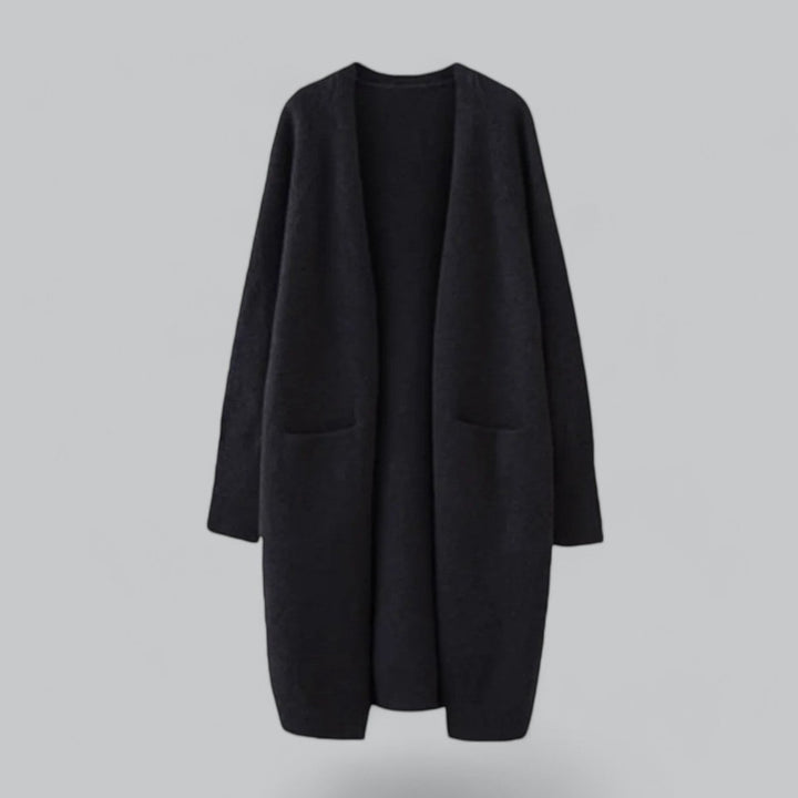 Women's Oversized Long Open-Front Knit Cardigan - Black