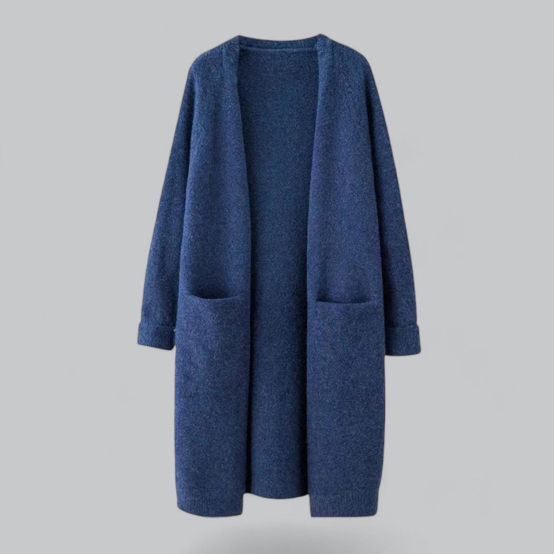 Women's Oversized Long Open-Front Knit Cardigan - Blue