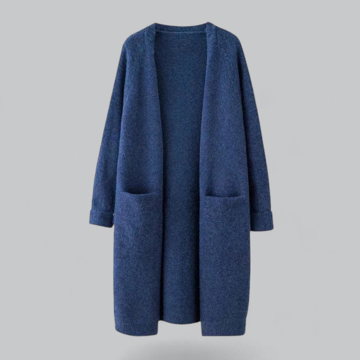 Women's Oversized Long Open-Front Knit Cardigan - Blue
