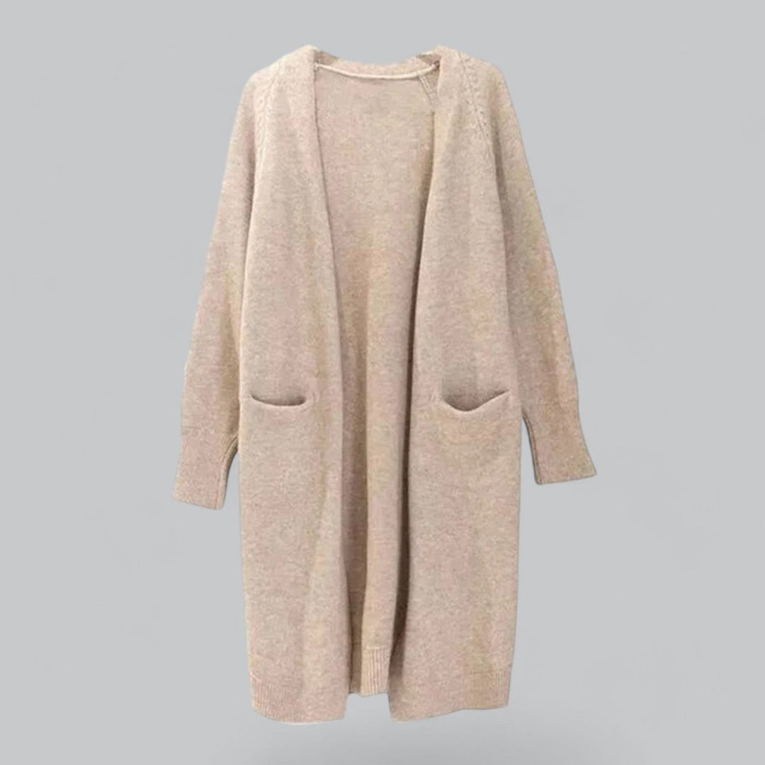 Women's Oversized Long Open-Front Knit Cardigan - Khaki