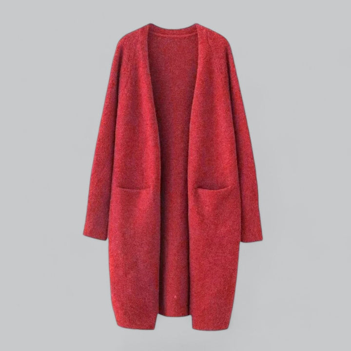 Women's Oversized Long Open-Front Knit Cardigan - Red