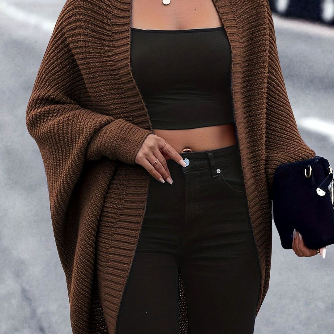 Women's Oversized Longline Batwing-Sleeve Open-Front Cardigan - Coffee Brown