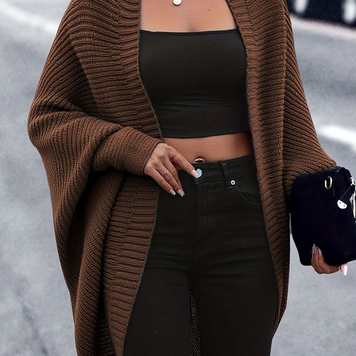 Women's Oversized Longline Batwing-Sleeve Open-Front Cardigan - Coffee Brown
