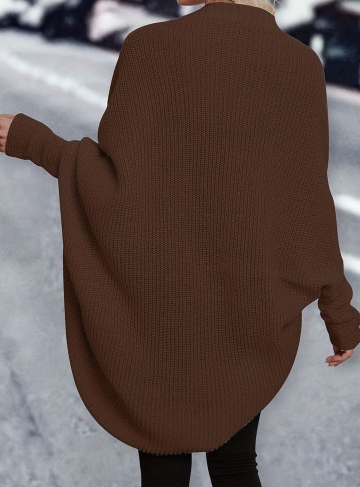 Women's Oversized Longline Batwing-Sleeve Open-Front Cardigan