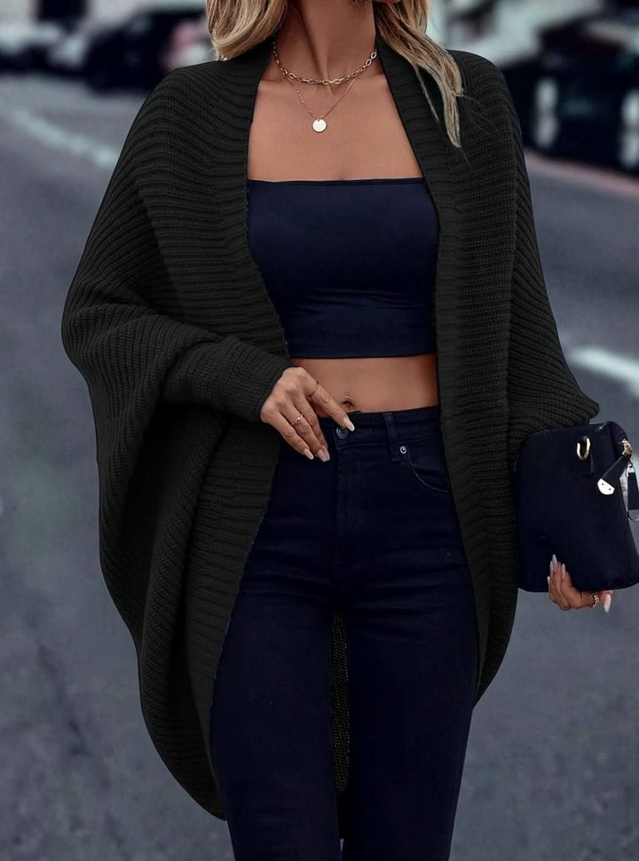 Women's Oversized Longline Batwing-Sleeve Open-Front Cardigan