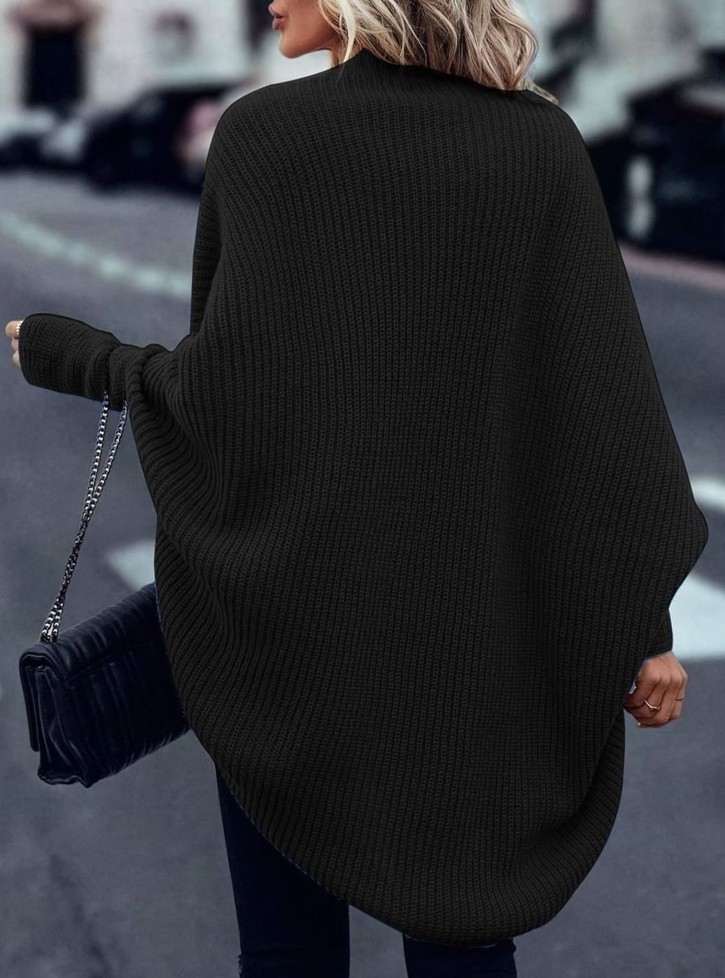 Women's Oversized Longline Batwing-Sleeve Open-Front Cardigan