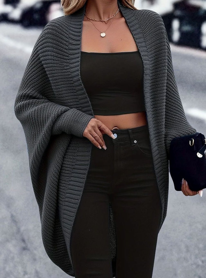 Women's Oversized Longline Batwing-Sleeve Open-Front Cardigan