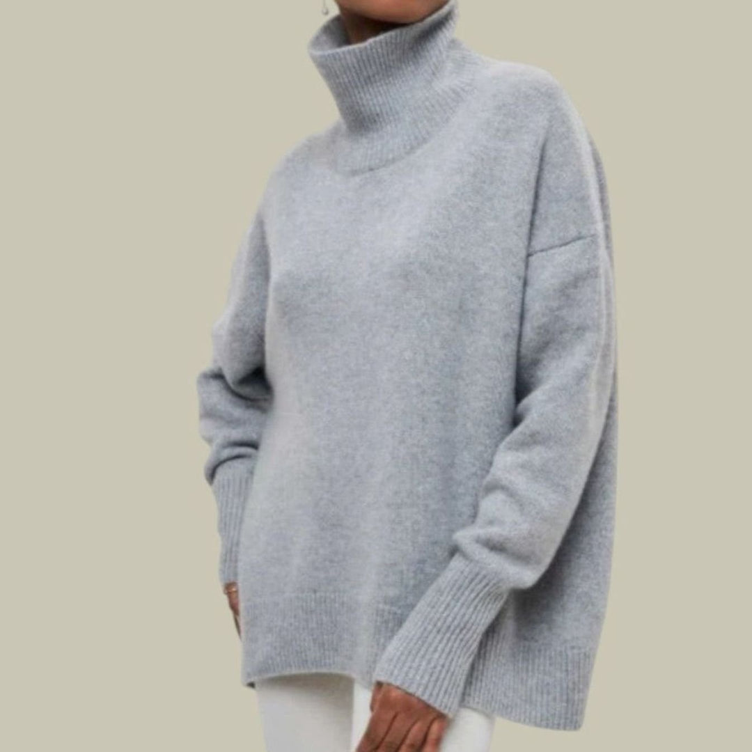 Women's Oversized Loose Fit Turtleneck Sweater - Gray