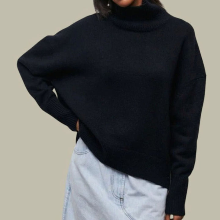 Women's Oversized Loose Fit Turtleneck Sweater - Black