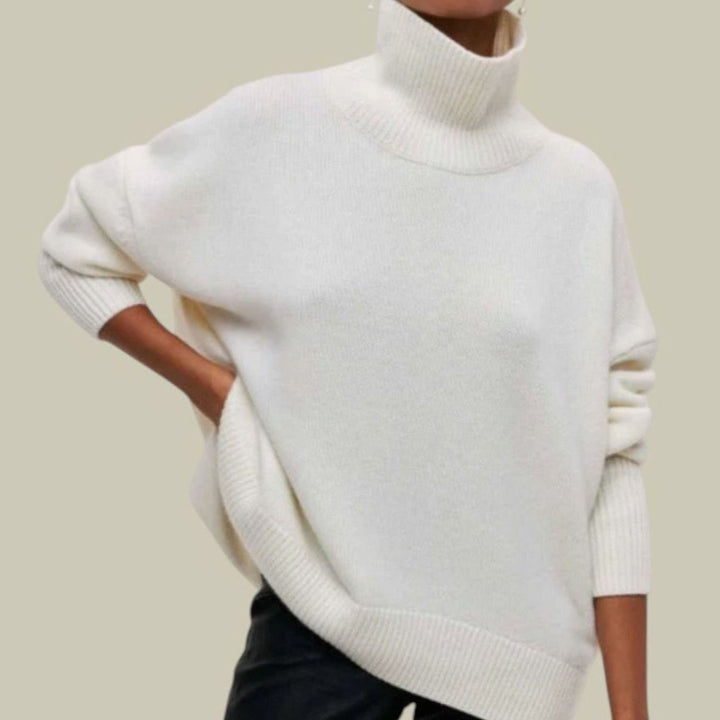Women's Oversized Loose Fit Turtleneck Sweater - White