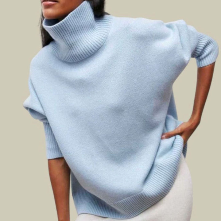 Women's Oversized Loose Fit Turtleneck Sweater - Blue