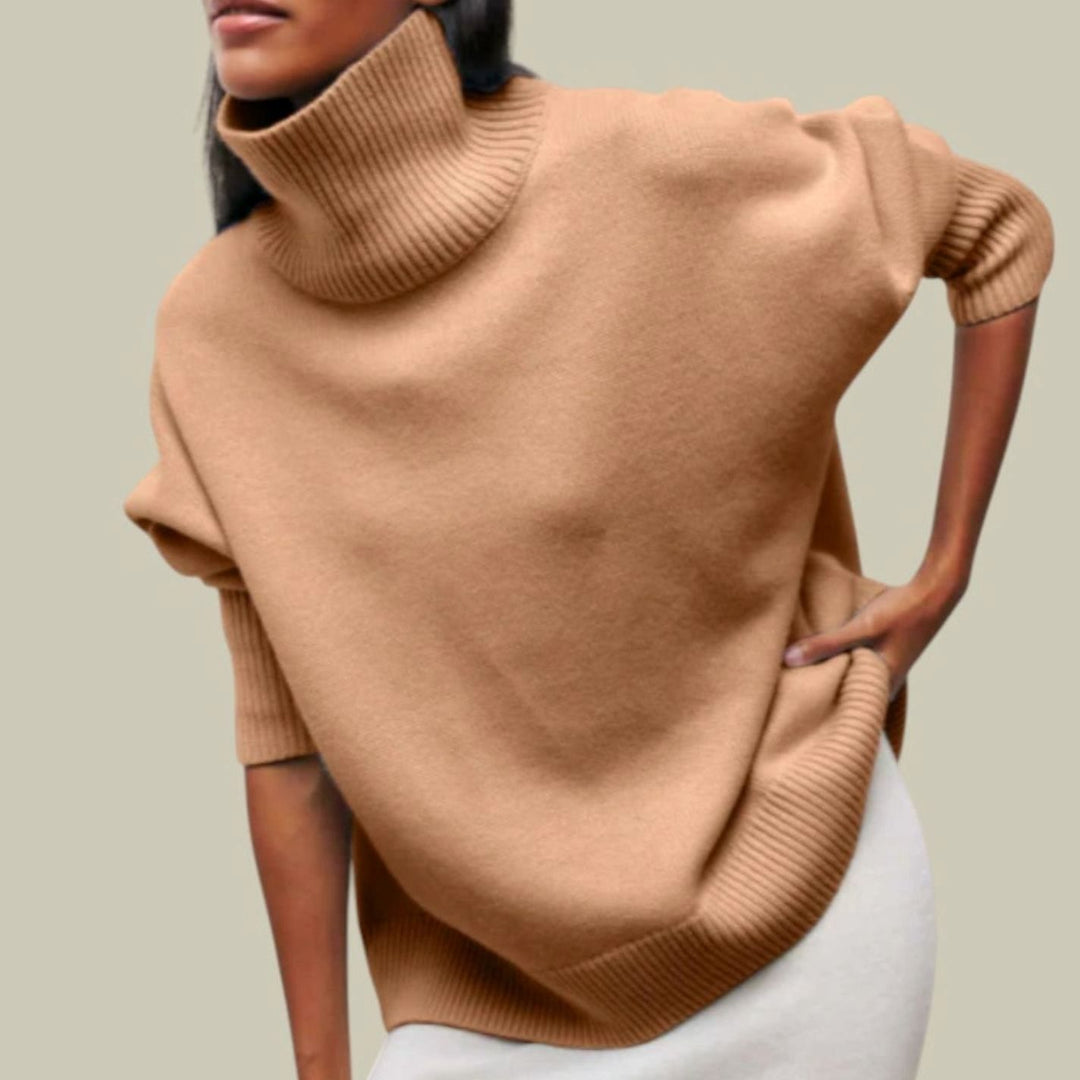 Women's Oversized Loose Fit Turtleneck Sweater - Khaki
